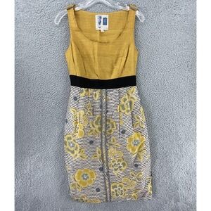Edmé & Esyllte Anthropologie Dress Women 2 Yellow Floral Jacquard Sheath Crochet